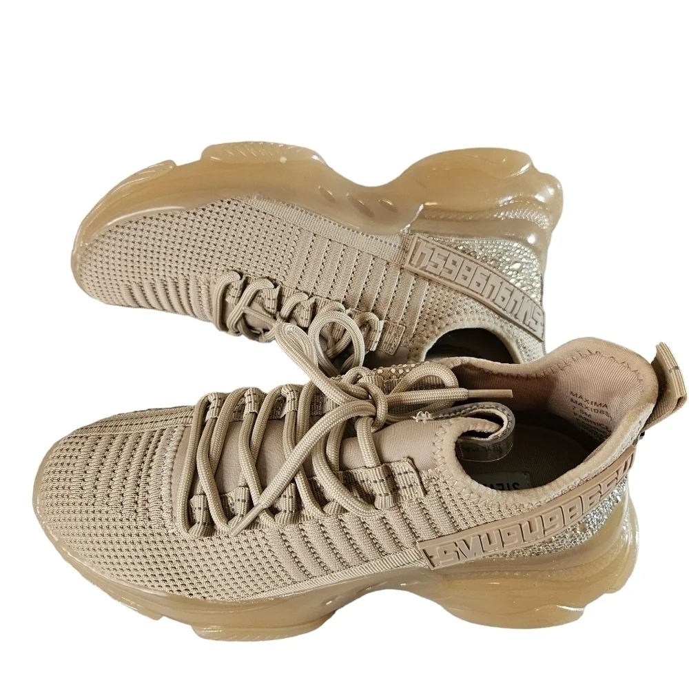 Steve Madden Maxima Rose Gold Lace Up Rhinestone Fashion Sneakers Sz 7.5 - Picture 9 of 14